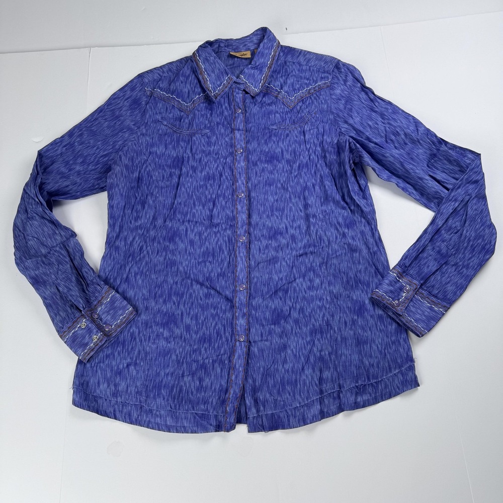 Wrangler Shirt Womens Large Purple Western Snap Front Embroidered Long Sleeve